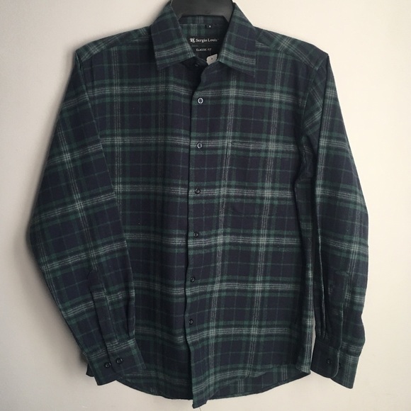 Mens XXL long sleeve button up dress shirt green plaid gilet manche longue homme - Picture 1 of 12